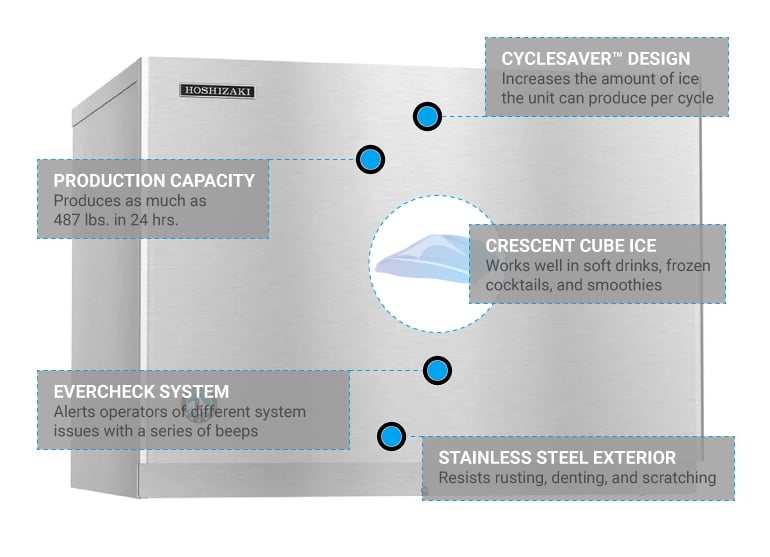 Hoshizaki KMD-460MWJ 30" Crescent Cube Ice Machine Head - 487 lb/24 hr, Water Cooled, 115-120v