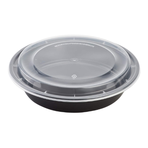 Microwavable Container - Round - Black - Translucent Lid - 48 oz (150)