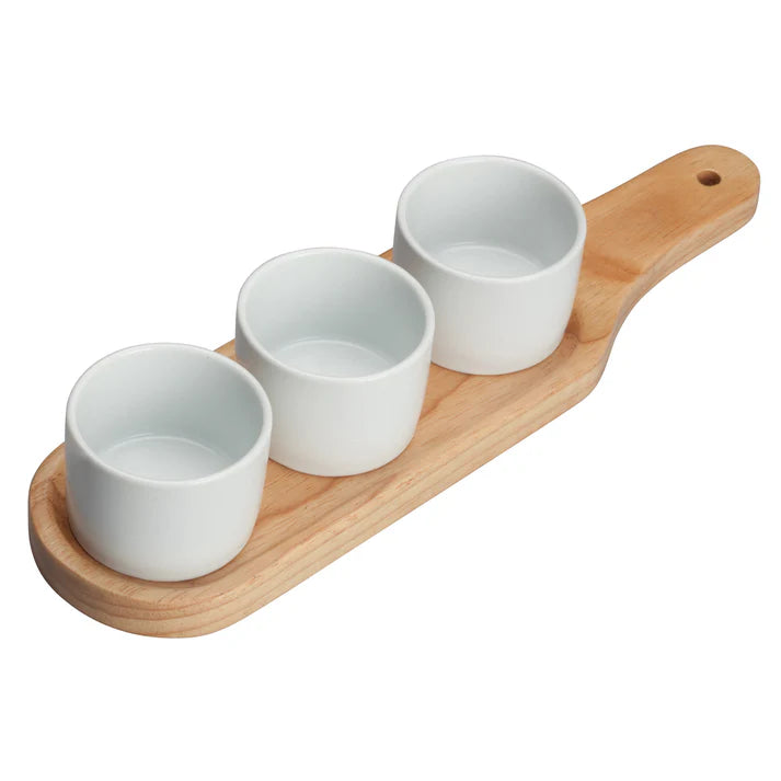 WDP015-103 - 11-5/8" x 3-1/8" Porcelain Trio Bowl Set with Wdn Plate, Brt White, 24 sets/case