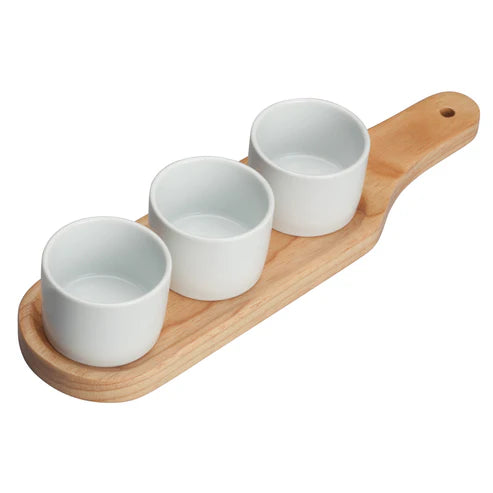 WDP015-103 - 11-5/8" x 3-1/8" Porcelain Trio Bowl Set with Wdn Plate, Brt White, 24 sets/case