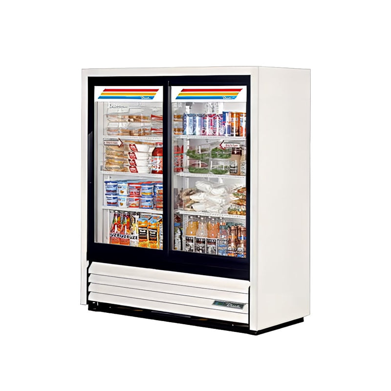 True GDM-41SL-54-HC-LD 47" Two Section Glass Door Merchandiser, (2) Sliding Doors, White & Black, 115v