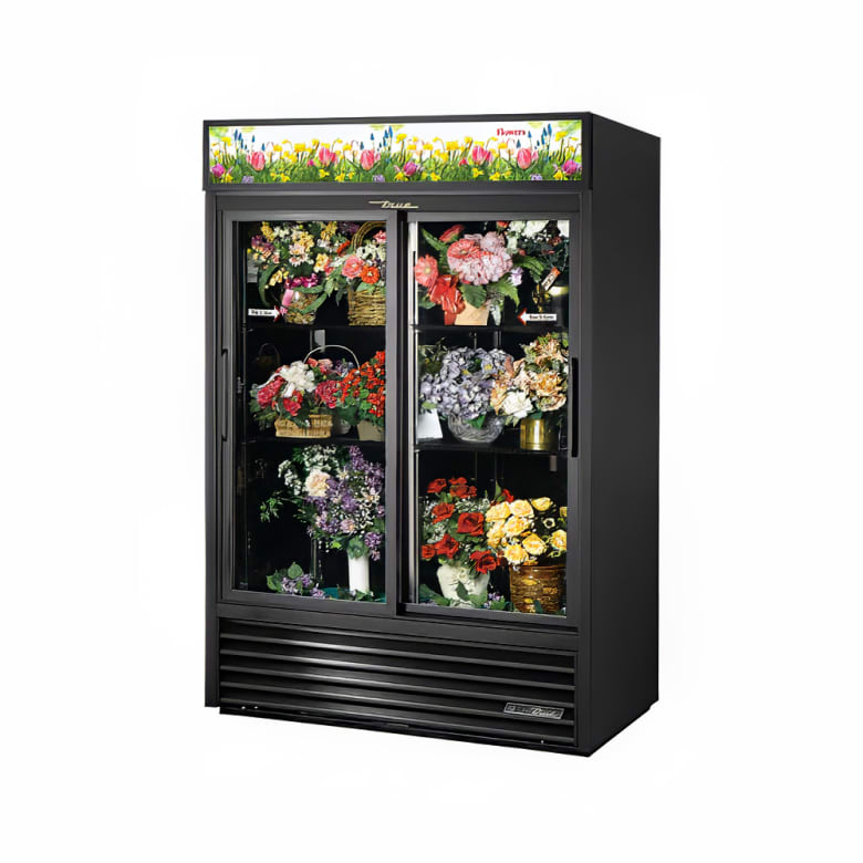 True GDM-47FC-HC-LD 2 Section Floral Cooler w/ Sliding Door - Black, 115v