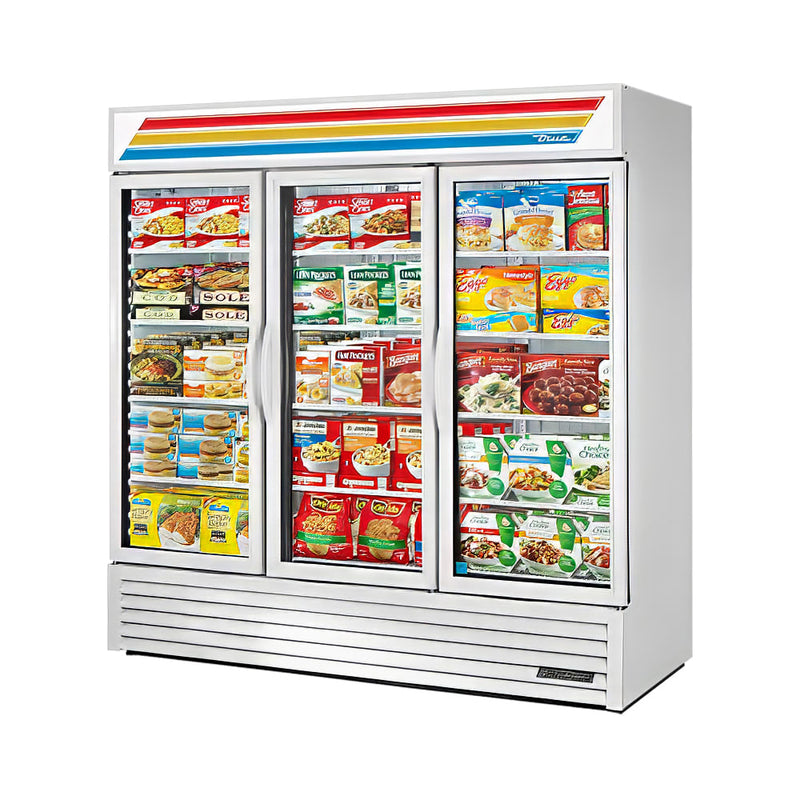 78" Three Section Display Freezer w/ Swing Doors - Bottom Mount Compressor, White, 115v
