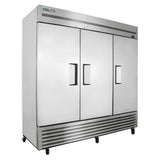 78 1/10" Three Section Reach In Refrigerator, (3) Left/Right Hinge Solid Doors, 115v