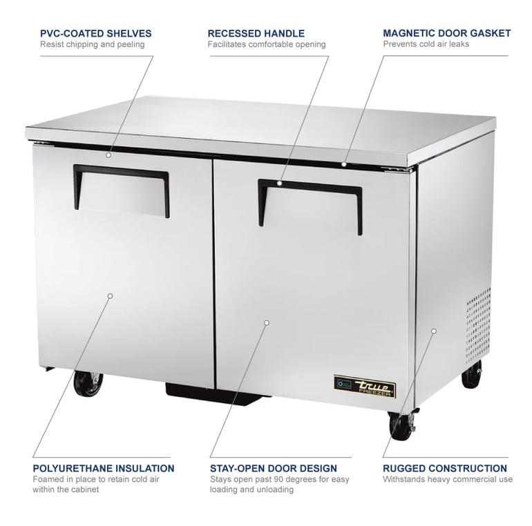 True TUC-48F-HC 48 1/2" W Undercounter Freezer w/ (2) Sections & (2) Doors, 115v
