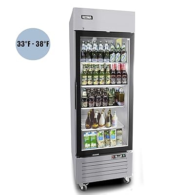 Glass Door Beverage Display Refrigerator - KITMA 21 Cu.Ft. Stainless Steel Drinks Fridge - Kitchen Refrigeration Equipment - Single Door Upright Refrigerator, 33?-38?