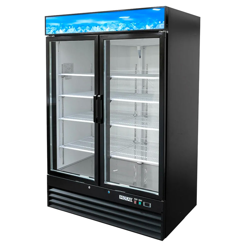 MoTak MGD-2DF-48 54" Two Section Display Freezer w/ Swing Doors - Bottom Mount Compressor, Black, 115v