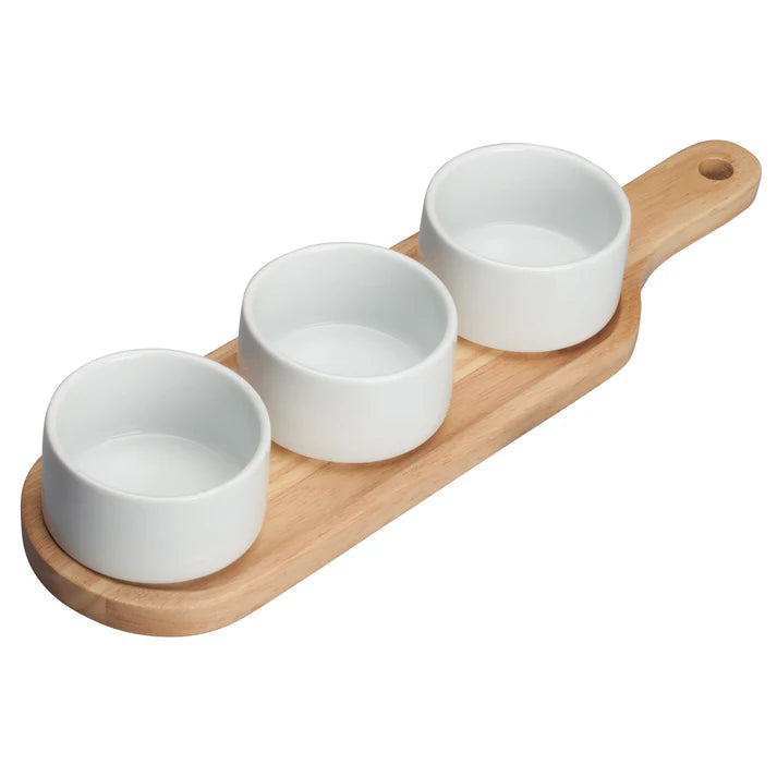 WDP015-104 - 15-1/4" x 4-1/8" Porcelain Trio Bowl Set with Wdn Plate, Brt White, 12 sets/case