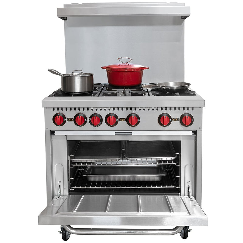 MoTak MR6-C-S-3 36" 6 Burner Gas Range w/ Standard Oven, Convertible