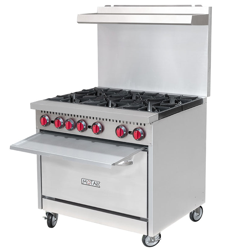 MoTak MR6-C-S-3 36" 6 Burner Gas Range w/ Standard Oven, Convertible