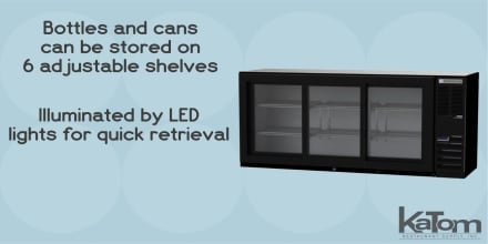 Beverage Air BB72HC-1-GS-B 72" Bar Refrigerator - 3 Sliding Glass Doors, Black, 115v