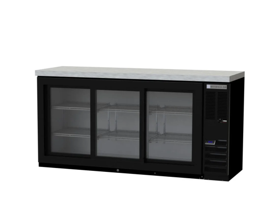 Beverage Air BB72HC-1-GS-B-27 72" Bar Refrigerator - 3 Sliding Glass Doors, Black, 115v