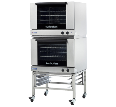 Turbofan E28M4/2C - Full Size Tray Manual Electric Convection Ovens Double Stacked With Caster Base Stand