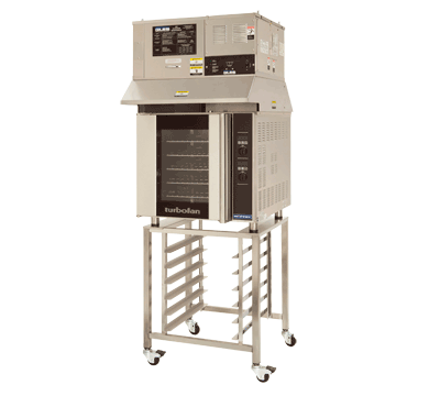 Turbofan E32D5 and SK32 stand with OVH-32D - Full Size Sheet Pan Digital Electric Convection Oven on a Stainless Steel Stand with a Ventless Hood