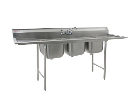 Eagle Group 414-16-3-18 90" 3 Compartment Sink w/ 16"L x 20"W Bowl, 13 1/2" Deep
