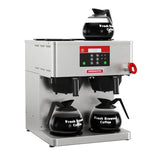 Twin, digitally controlled decanter brewer. Warmers: 2 bottom, 4 top.
