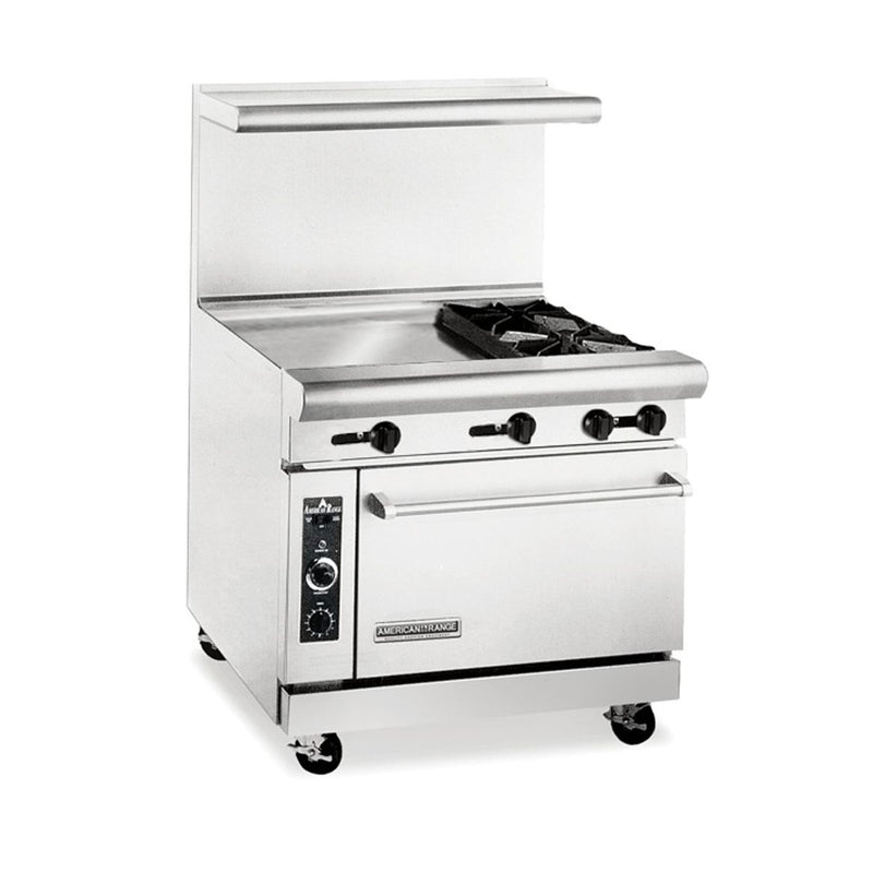 American Range AR24G-2B, Heavy Duty Gas 36 inch, 2 burners Restaurant Range with 24 inch Griddle