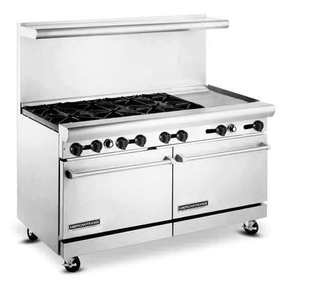 American Range AR6B-24RG, 60 inch Heavy Duty 6 Burner & 24 inch Griddle/Broiler Gas Range, NSF