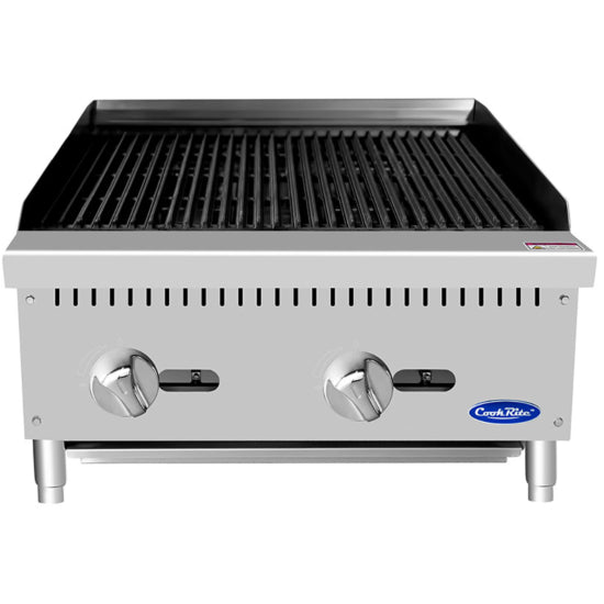Atosa CookRite ATCB-24 24" Gas 2 Burner Countertop Lava Rock Charbroiler with Manual Control - 70,000 BTU