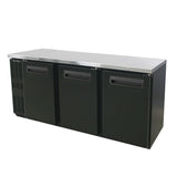 Blue Air BNB-72BT-HC, 72-inch 3 Solid Doors Black Narrow Back Bar and Beverage Cooler, 19.6 Cu. Ft.