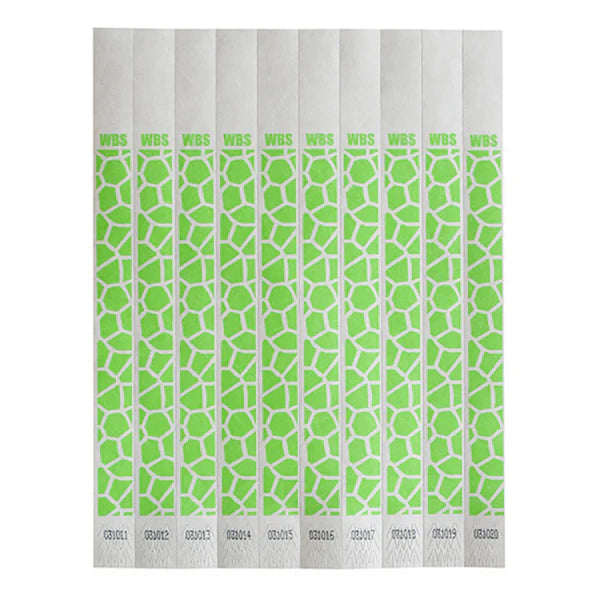 WB-100G-D - Bar Maid Waterproof Tear-Free Wristbands - Green Pattern (500 Pieces/Pack)