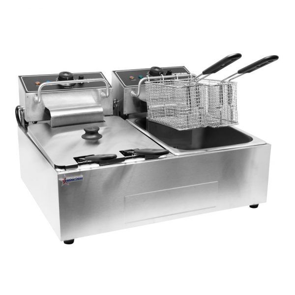 Omcan CE-CN-0012-D, 22-inch Countertop Stainless Steel Electric Double Fryer, 220V