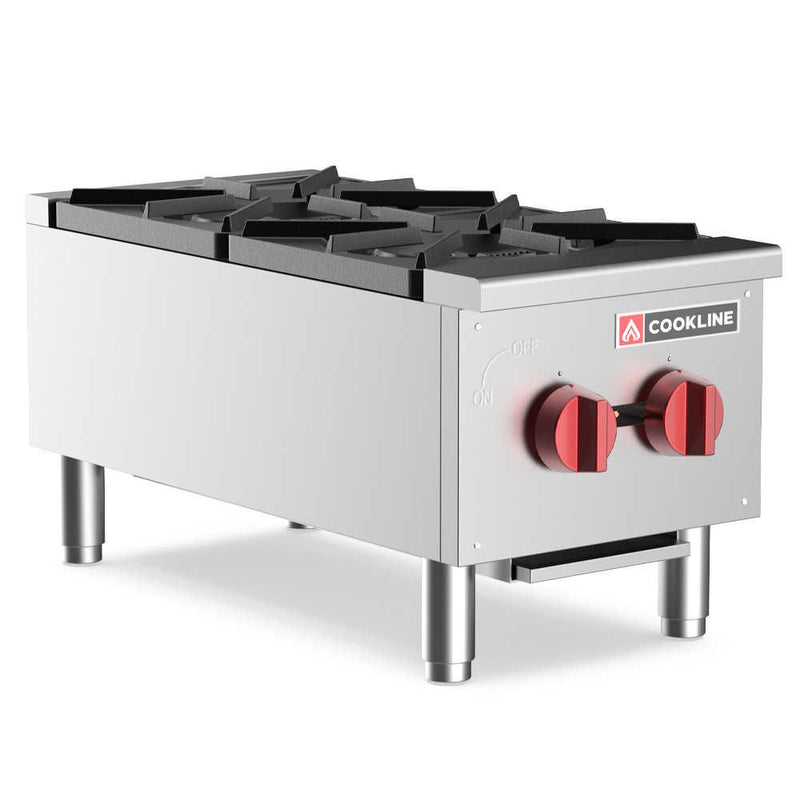 Cookline CHP-12-2, 12-Inch Commercial Gas Hot Plate with Two Burners - 50,000 BTU