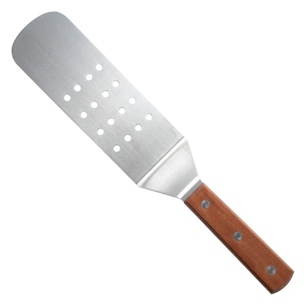 TN409 - Perforated Flexible Turner with Offset, Wooden Handle, 8-1/4" x 2-7/8" Blade