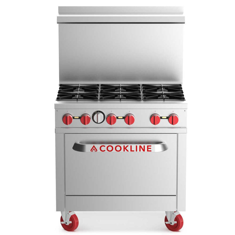 Cookline CR36-6, 36-Inch 6 Burner Commercial Gas Range with Oven