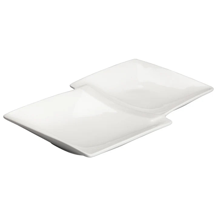 WDP017-109 - 13-7/8" x 8" Porcelain Duo Plate, Bright White, 12 pcs/case