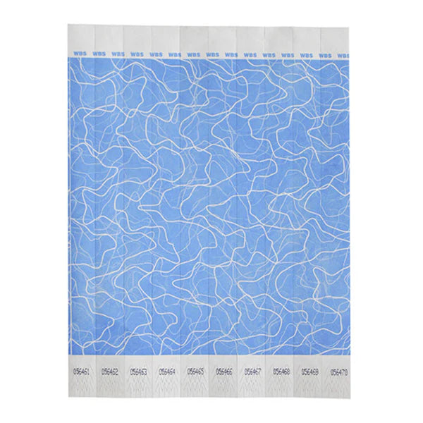 WB-100B-D - Bar Maid Waterproof Tear-Free Wristbands - Blue Pattern (500 Pieces/Pack)