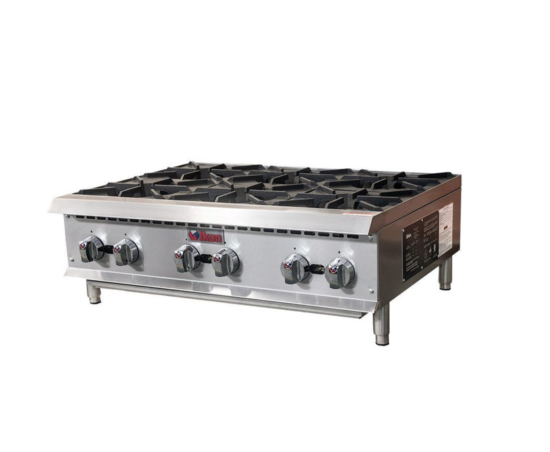 IKON IHP-6-36, 36-inch 6-Burner Manual Control Gas Hotplate, 150,000 BTU