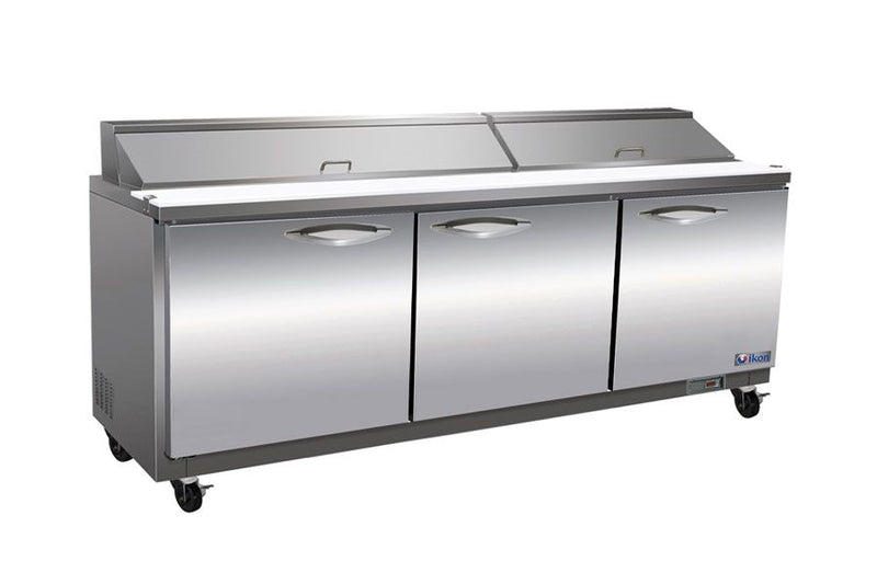 IKON ISP72 72-inch Triple Door Standard Top Refrigerated Sandwich/Salad Prep Table, 18 Pans