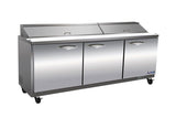 IKON ISP72 72-inch Triple Door Standard Top Refrigerated Sandwich/Salad Prep Table, 18 Pans