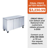 Kool-It KUCR-72-3, 72-inch 3 Solid Doors Undercounter Refrigerator