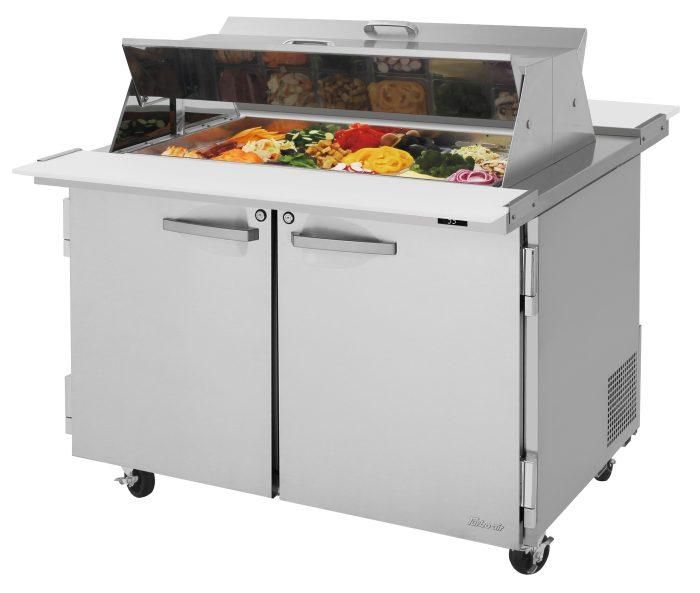 Turbo Air PST-48-18-N-DS 2 Solid Doors Mega-Top, Sandwich/Salad Prep Table, Dual-Sided Lid