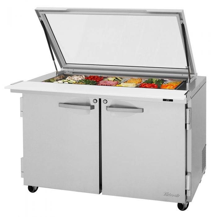 Turbo Air PST-48-18-N-GL 2 Solid Doors Mega-Top, Sandwich/Salad Prep Table, Glass Lid