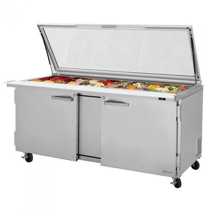Turbo Air PST-72-30-N-GL 2 Solid Doors Mega-Top, Sandwich/Salad Prep Table, Glass Lid