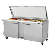 Turbo Air PST-72-30-N-GL 2 Solid Doors Mega-Top, Sandwich/Salad Prep Table, Glass Lid