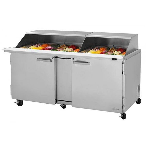 Turbo Air PST-72-30-N-SL 2 Solid Doors Mega-Top, Sandwich/Salad Prep Table, Removable Slide Back Lid