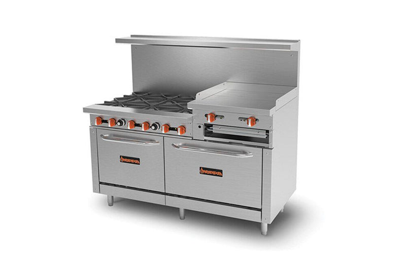 Sierra SR-6B-24RG-60, 60-inch Gas Range with 6 Burners, 1 24-inch Griddle, and 2 Ovens, 290,000 BTU (Discontinued)
