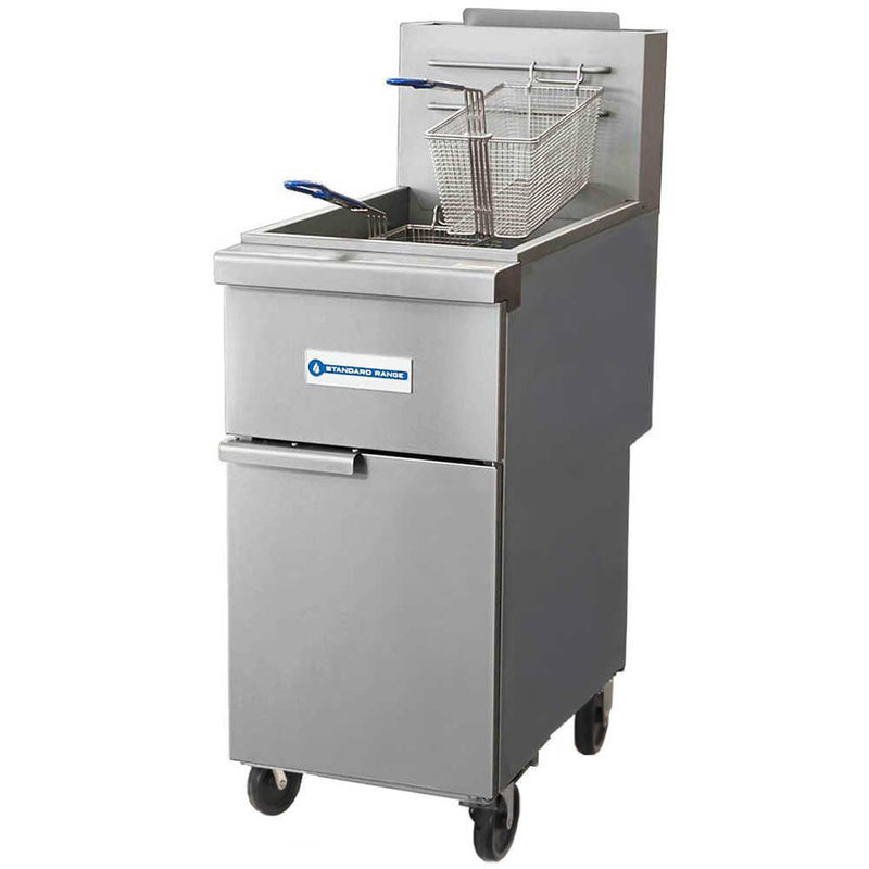 Standard Range SR-F4-NG, 50 lb. Natural Gas Stainless Steel Floor Fryer - 120,000 BTU