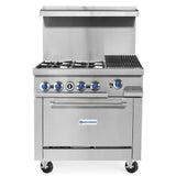 Standard Range SR-R36-12CB, 36-Inch Commercial Gas Range w/ 12-Inch Char-Broiler Top, 4 Burners, 1 Oven