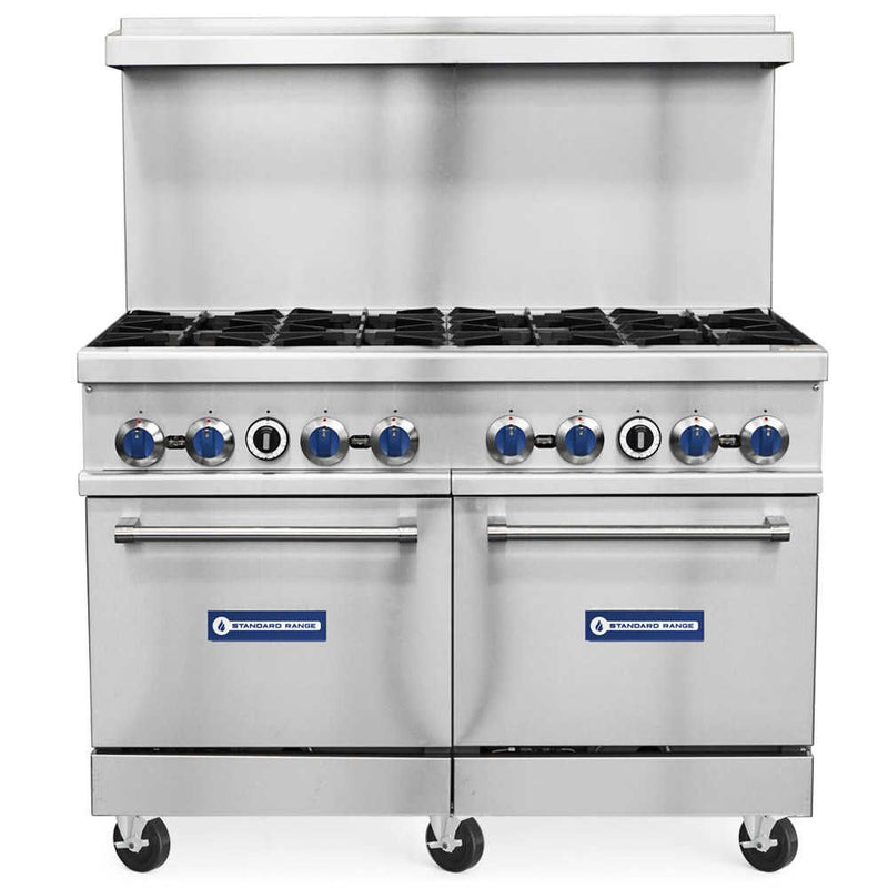 Standard Range SR-R48, 48-Inch Commercial Gas Range with 8 Burners, 2 Ovens - 306,000 BTU