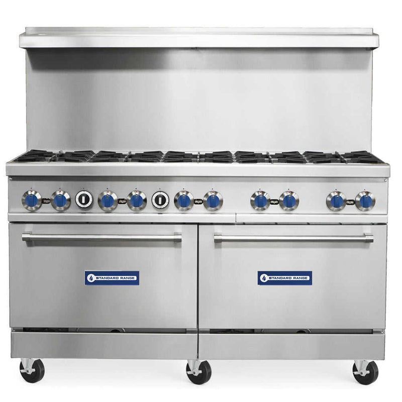 Standard Range SR-R60, 60-Inch Commercial Gas Range with 10 Burners, 2 Ovens - 366,000 BTU