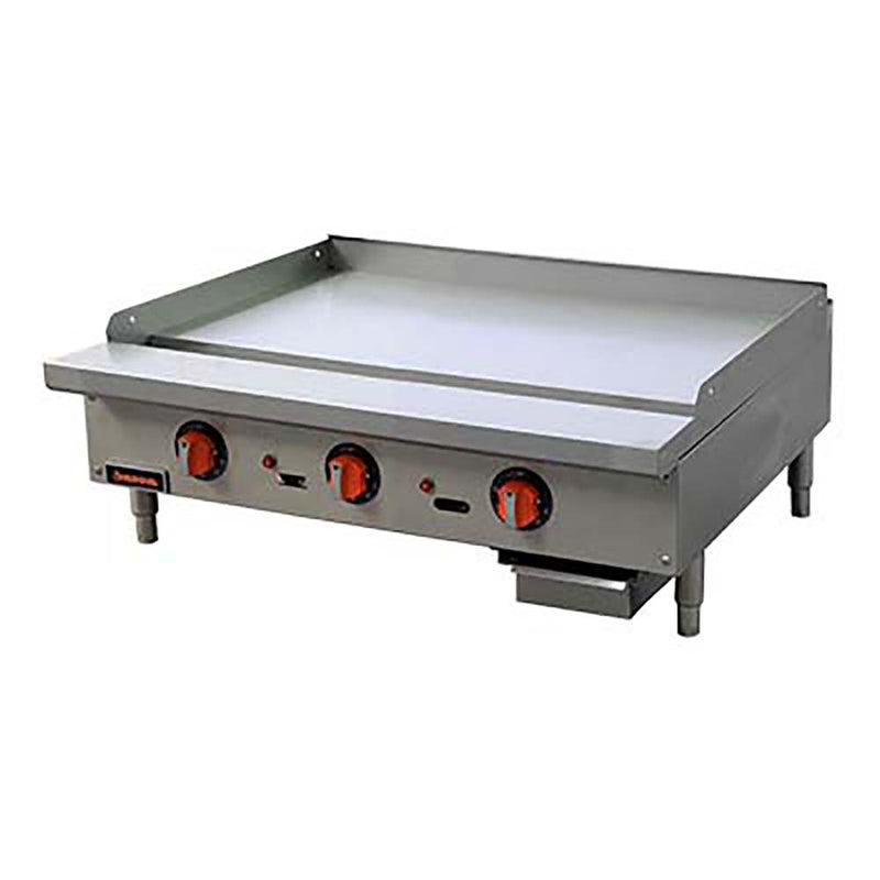 Sierra Range SRTG-36 36" Thermostat Gas Griddle with 3 Burners - 90,000 BTU