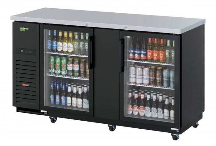 Turbo Air TBB-3SGD-N 69-inch Underbar 3 Glass Doors Back Bar, Black Vinyl Exterior