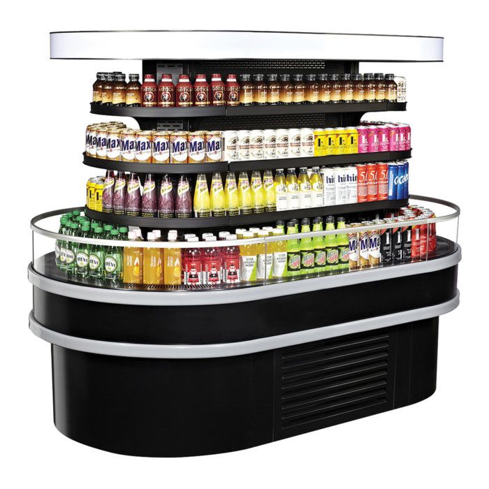 Turbo Air TIOM-36RSRB-N, 84-inch Oval Type Island Display Case, Black Self-Serve Merchandiser