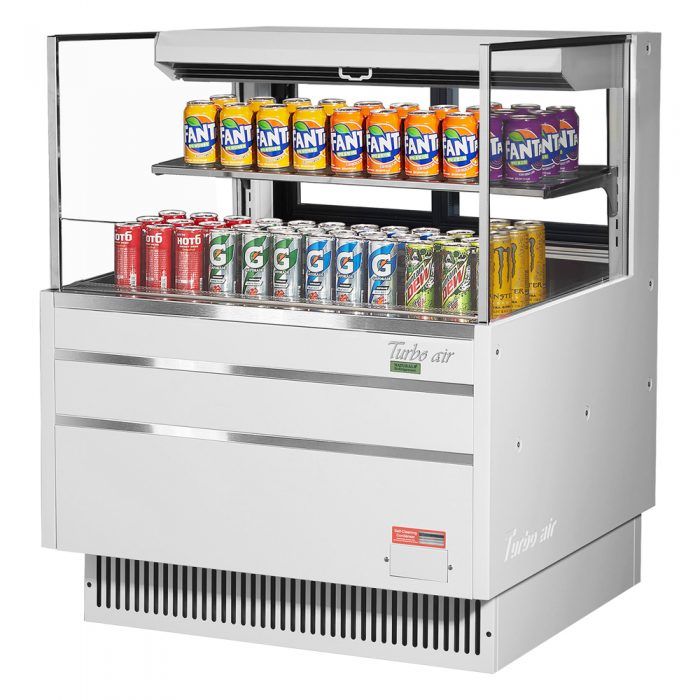 Turbo Air TOM-36L-UFD-W-2S-N, 34-inch 1 Shelf Low Profile White Open Display Case, Rear Sliding Door