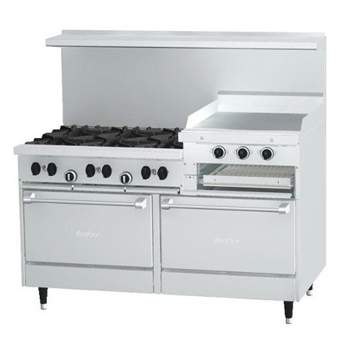 Garland USRange X60-6R24RR, 6 Burner SunFire Gas Range with 1 Raised Griddle/Broiler & 2 Standard Ovens
